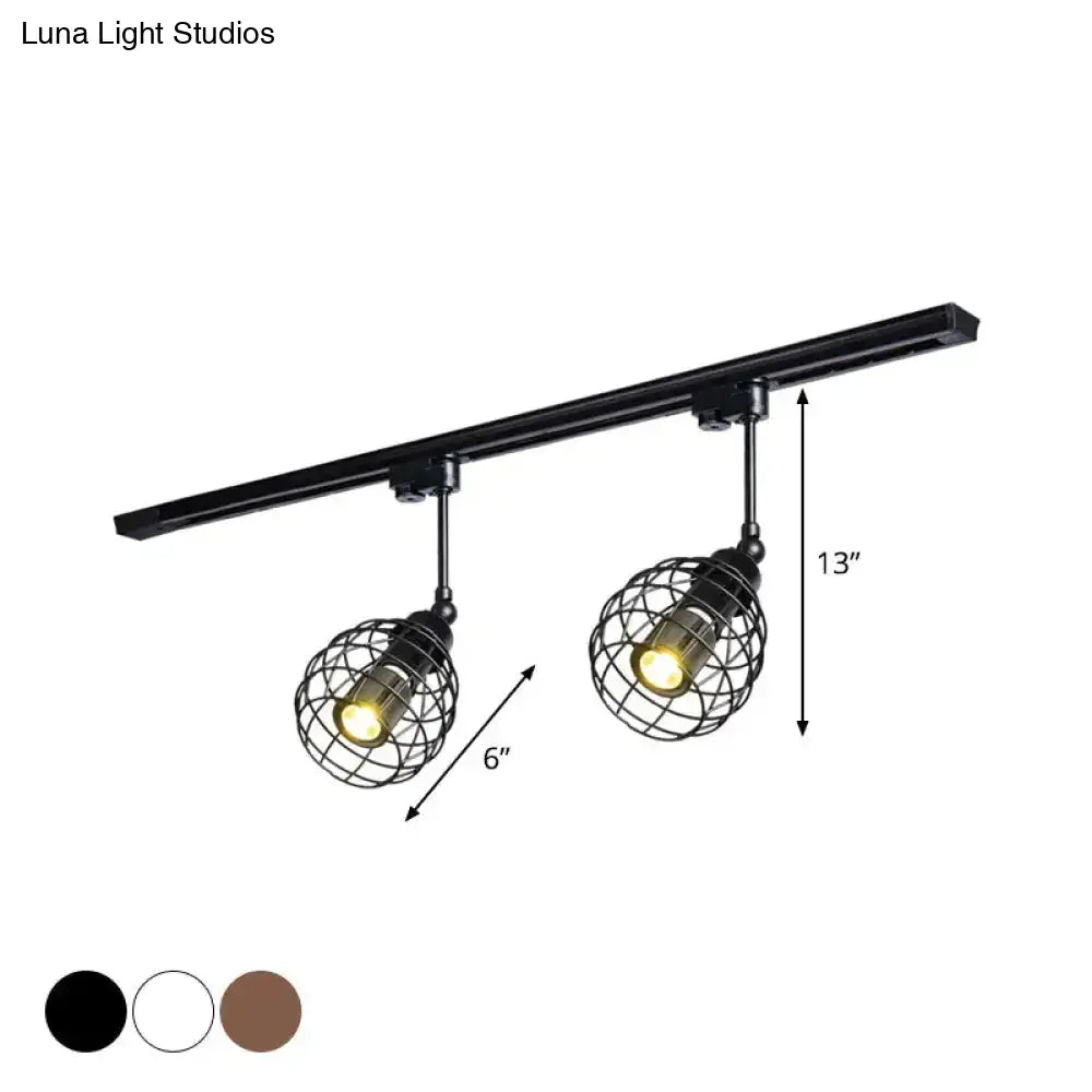 Semi-Flush Industrial Bistro Spotlight With Iron Cage In Black/White/Rust