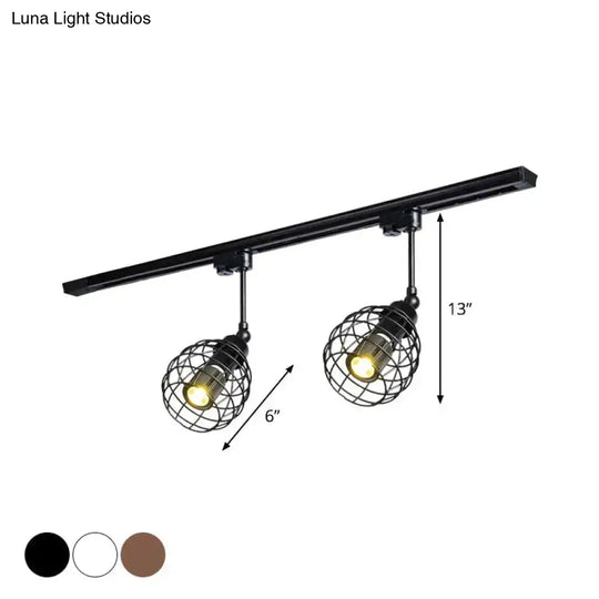 Semi-Flush Industrial Bistro Spotlight With Iron Cage In Black/White/Rust