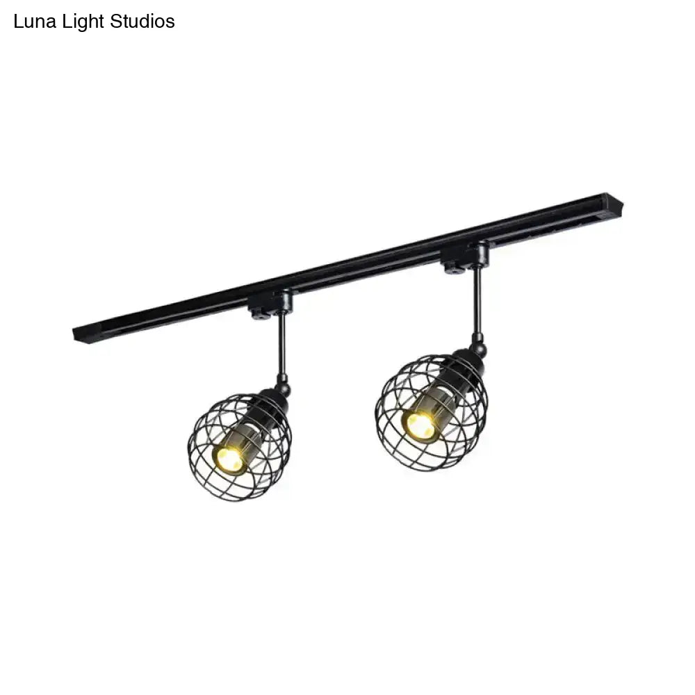 Semi-Flush Industrial Bistro Spotlight With Iron Cage In Black/White/Rust