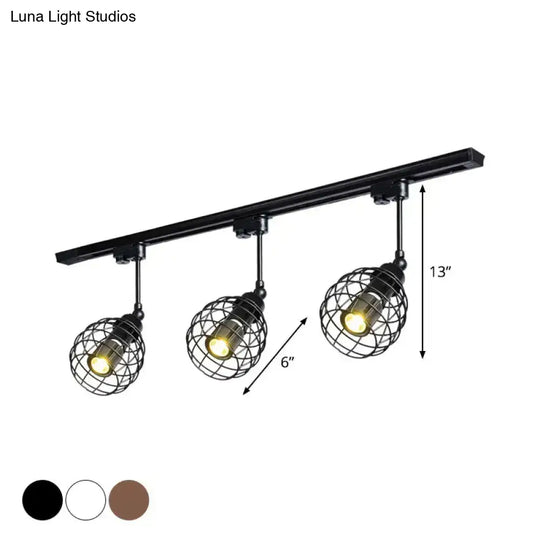 Semi-Flush Industrial Bistro Spotlight With Iron Cage In Black/White/Rust