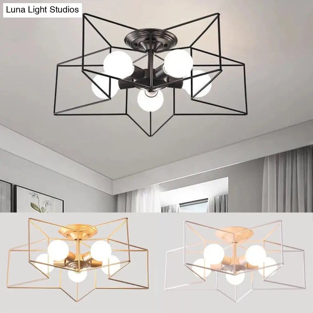 Semi Flush Industrial Metal Chandelier For Bedroom - Stylish Ceiling Mount Lighting