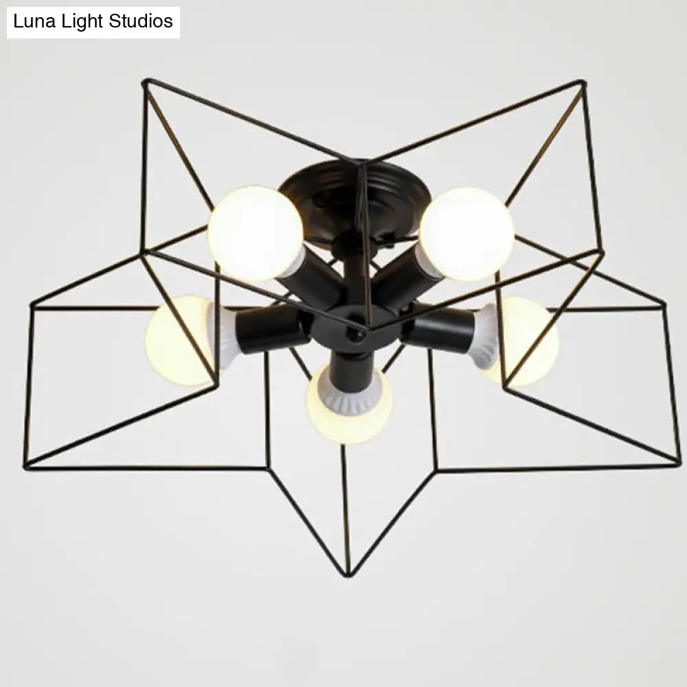 Semi Flush Industrial Metal Chandelier For Bedroom - Stylish Ceiling Mount Lighting Black / 21.5