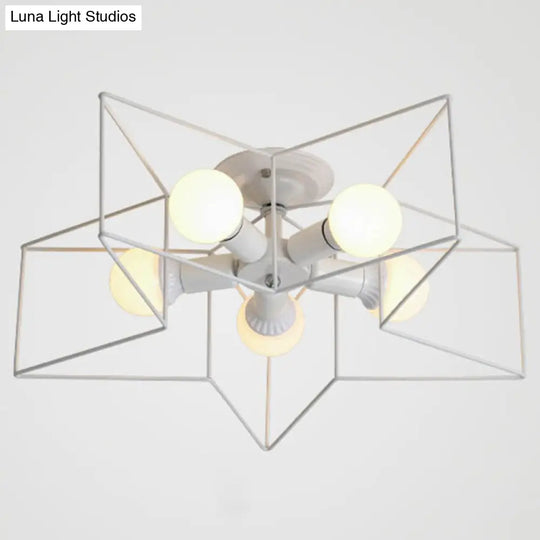 Semi Flush Industrial Metal Chandelier For Bedroom - Stylish Ceiling Mount Lighting White / 21.5