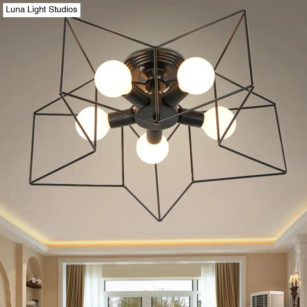 Semi Flush Industrial Metal Chandelier For Bedroom - Stylish Ceiling Mount Lighting