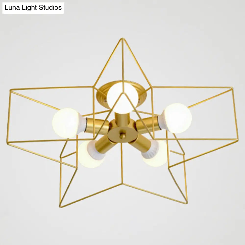 Semi Flush Industrial Metal Chandelier For Bedroom - Stylish Ceiling Mount Lighting Gold / 21.5