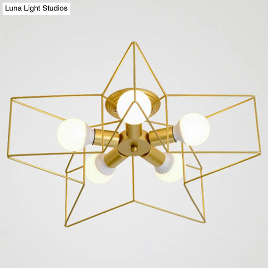 Semi Flush Industrial Metal Chandelier For Bedroom - Stylish Ceiling Mount Lighting Gold / 21.5