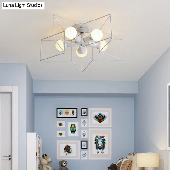 Semi Flush Industrial Metal Chandelier For Bedroom - Stylish Ceiling Mount Lighting