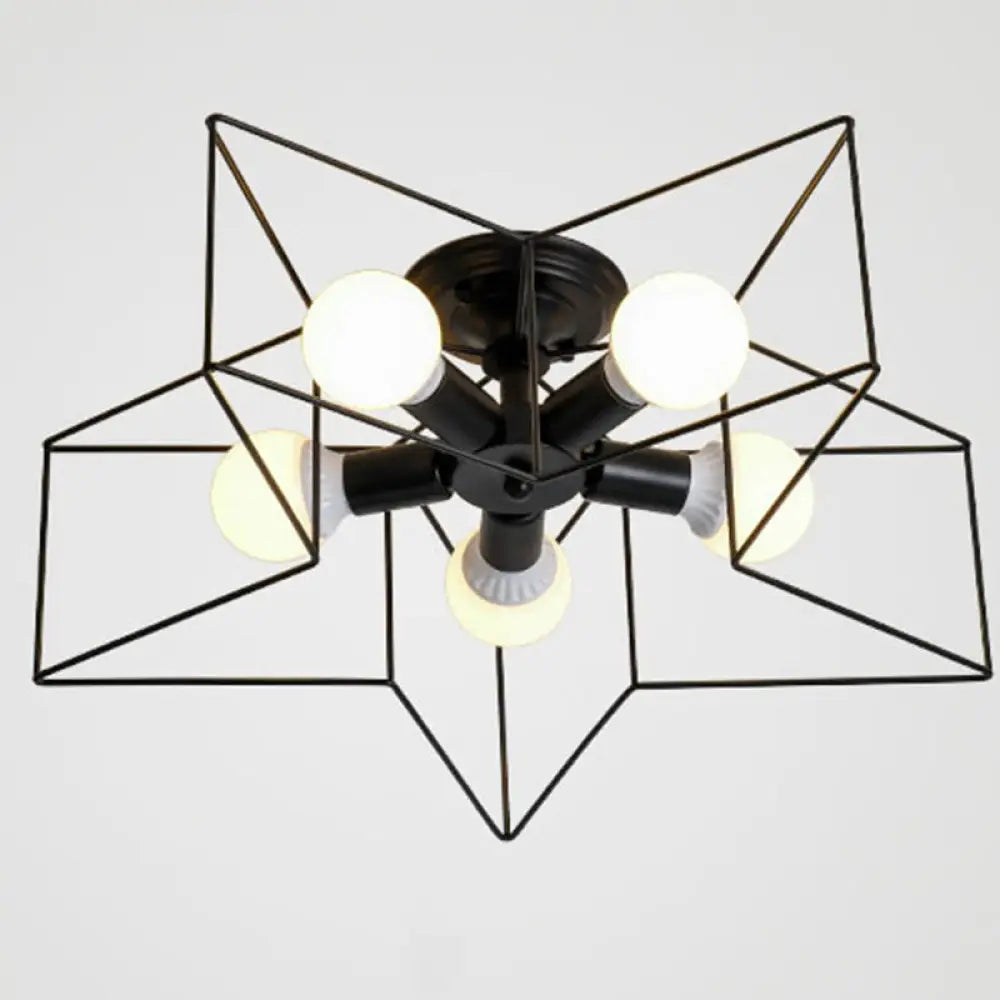 Semi Flush Industrial Metal Chandelier For Bedroom - Stylish Ceiling Mount Lighting Black / 21.5’