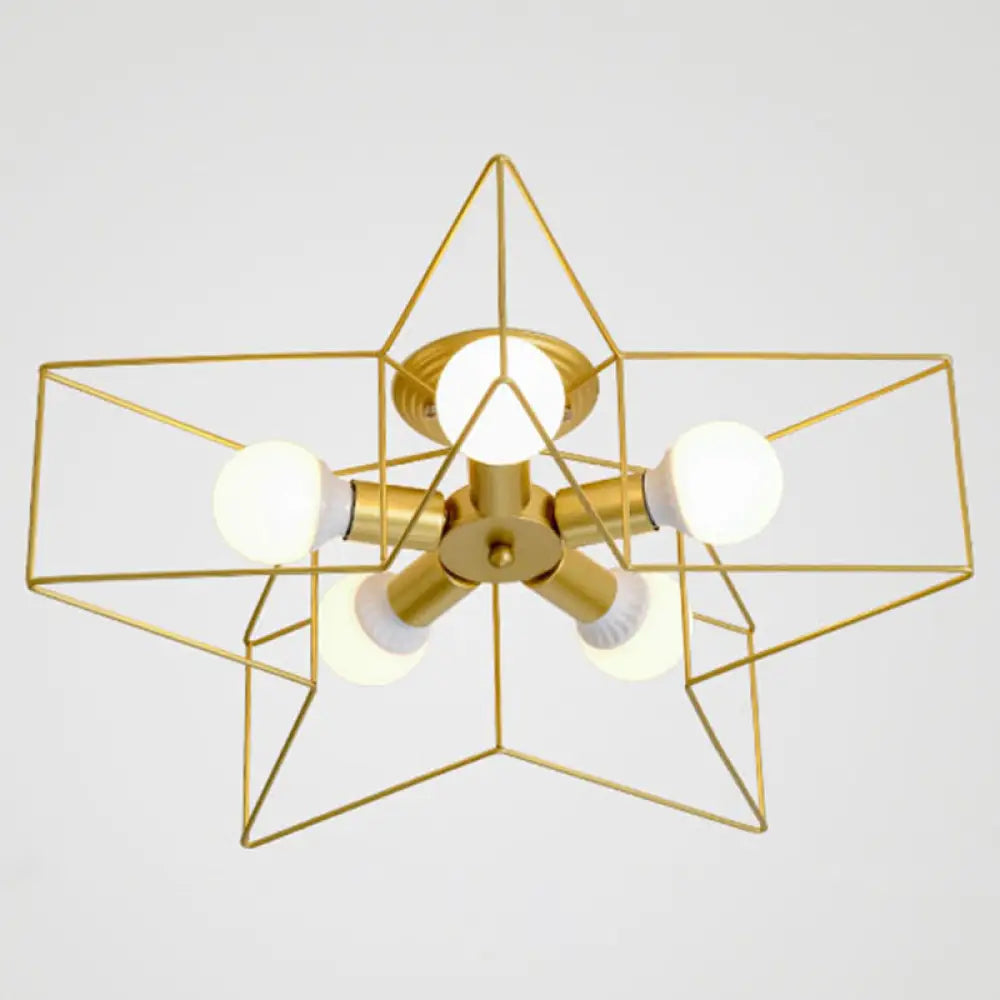 Semi Flush Industrial Metal Chandelier For Bedroom - Stylish Ceiling Mount Lighting Gold / 21.5’
