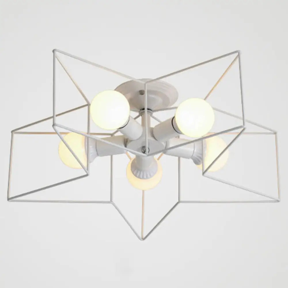 Semi Flush Industrial Metal Chandelier For Bedroom - Stylish Ceiling Mount Lighting White / 21.5’