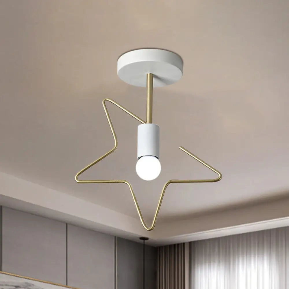 Semi Flush Macaron Iron Ceiling Light With Star/Loving Heart Frame - 1 - Light Grey/White/Green