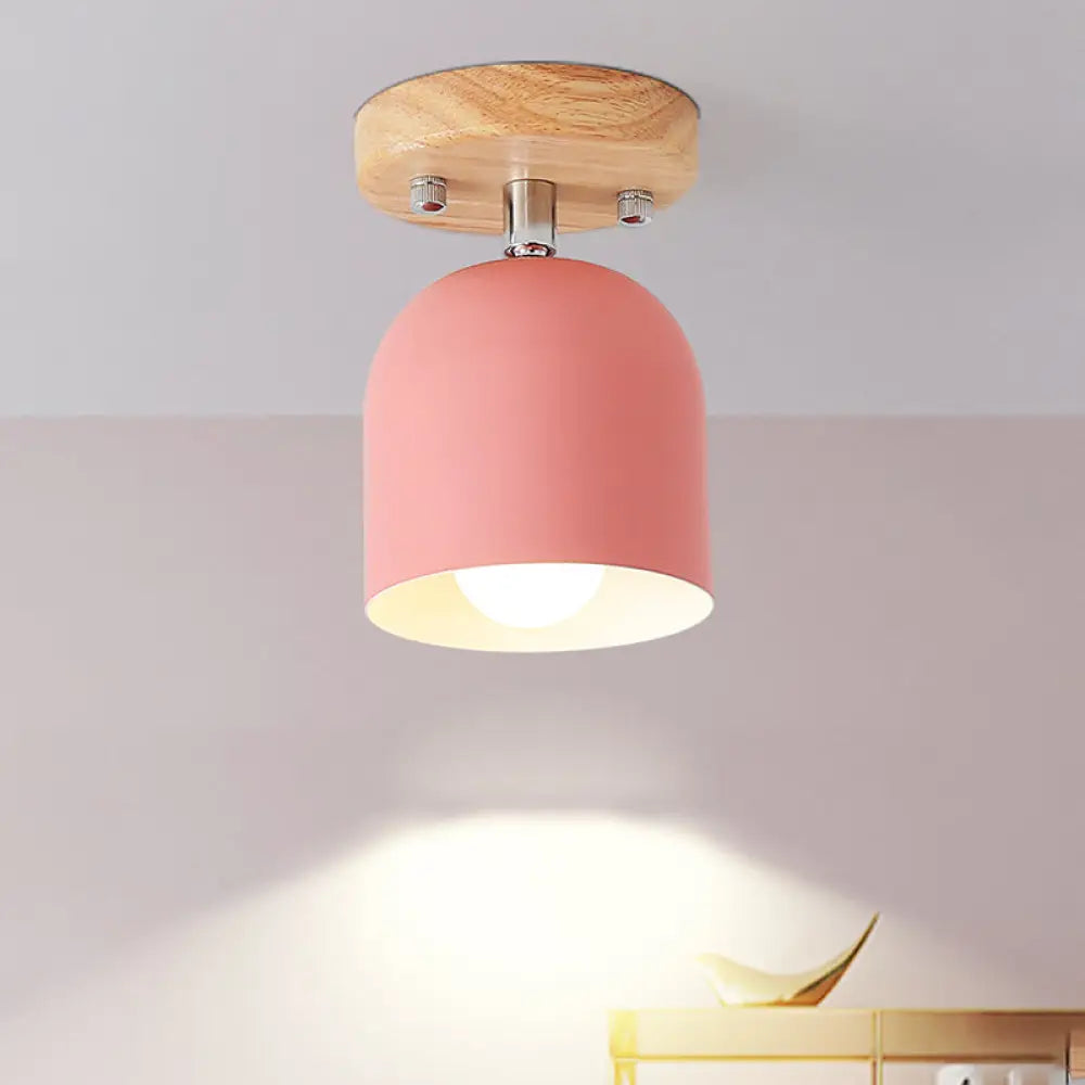 Semi - Flush Macaron Pink Iron Shade Ceiling Lamp - Rotatable Bell Style 1 - Bulb Flush Mounted