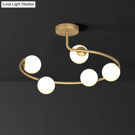 Semi Flush Mount Ceiling Light In Gold With Cream Glass Artistry - Sphere Corridor 5 /