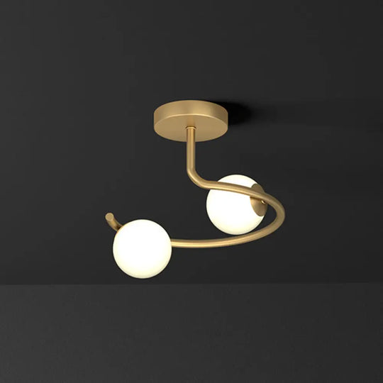 Semi Flush Mount Ceiling Light In Gold With Cream Glass Artistry - Sphere Corridor 2 /