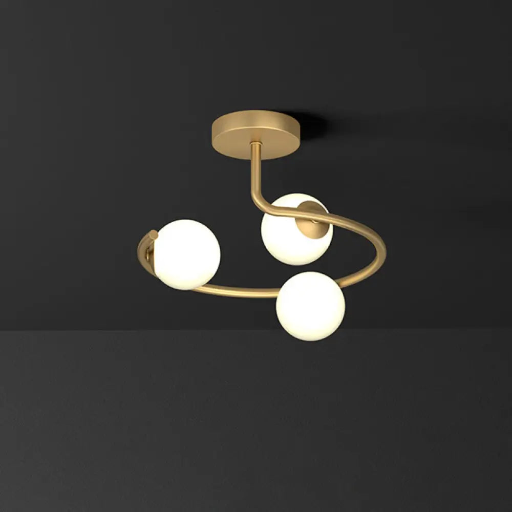 Semi Flush Mount Ceiling Light In Gold With Cream Glass Artistry - Sphere Corridor 3 /