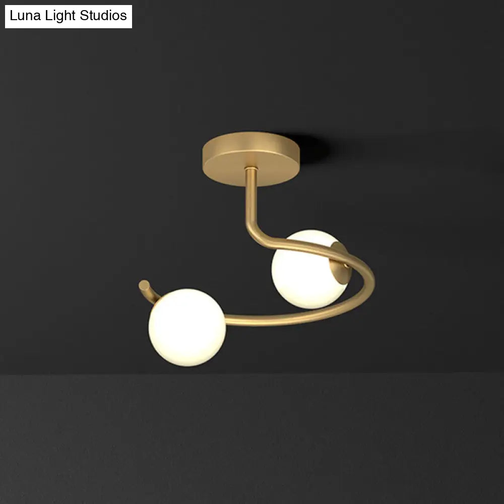 Semi Flush Mount Ceiling Light In Gold With Cream Glass Artistry - Sphere Corridor 2 /