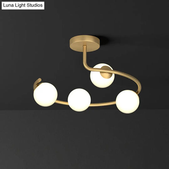 Semi Flush Mount Ceiling Light In Gold With Cream Glass Artistry - Sphere Corridor 4 /