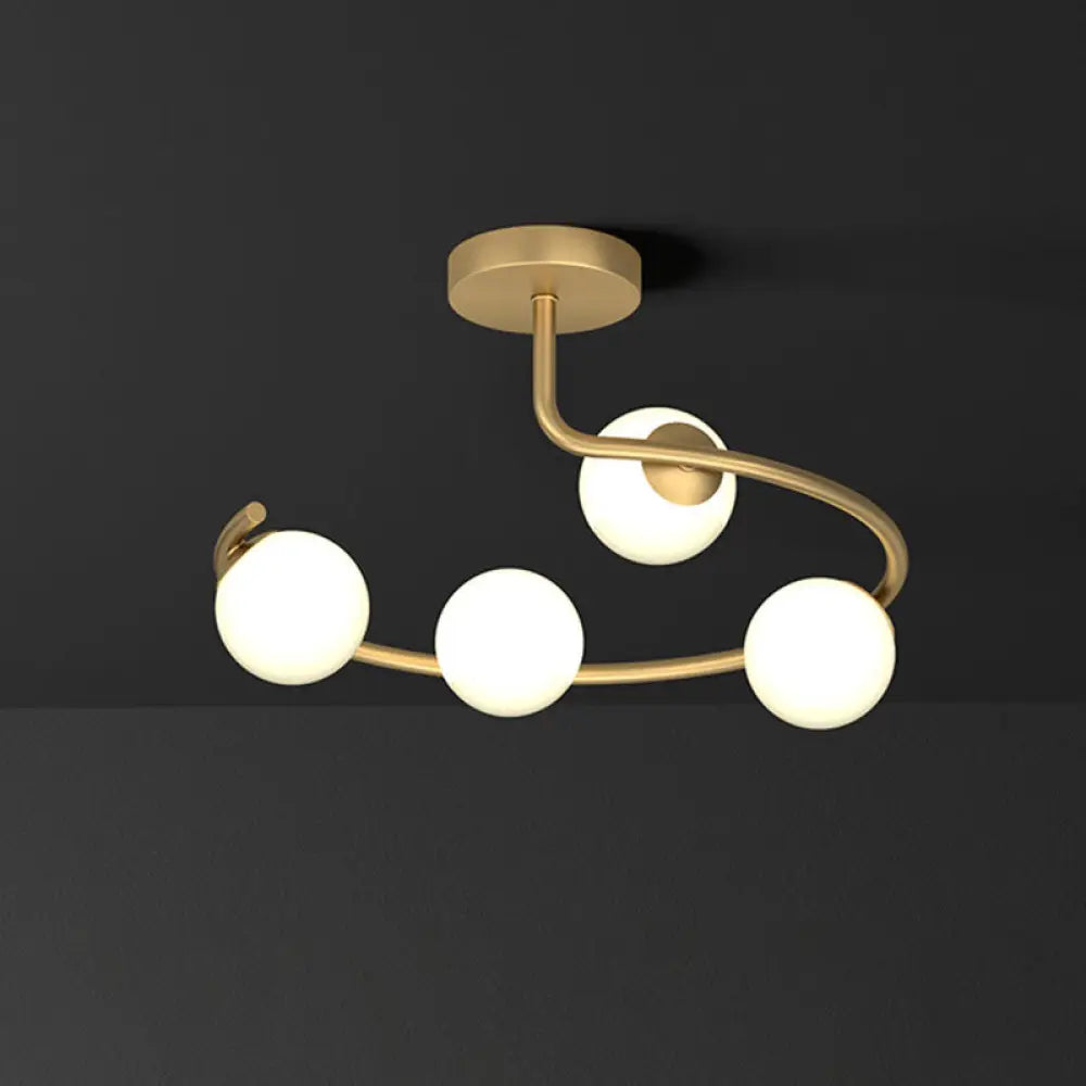 Semi Flush Mount Ceiling Light In Gold With Cream Glass Artistry - Sphere Corridor 4 /