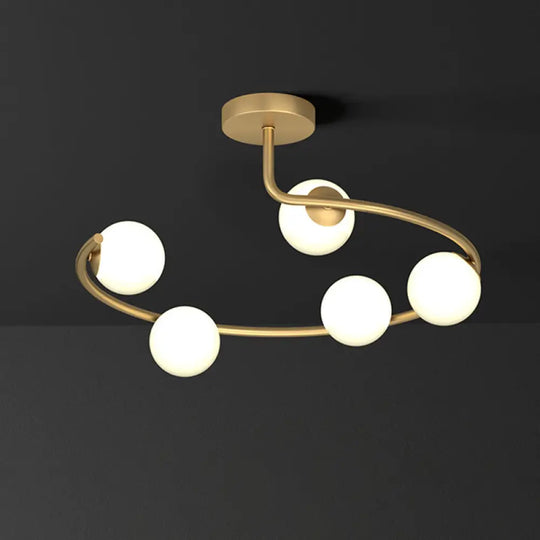 Semi Flush Mount Ceiling Light In Gold With Cream Glass Artistry - Sphere Corridor 5 /