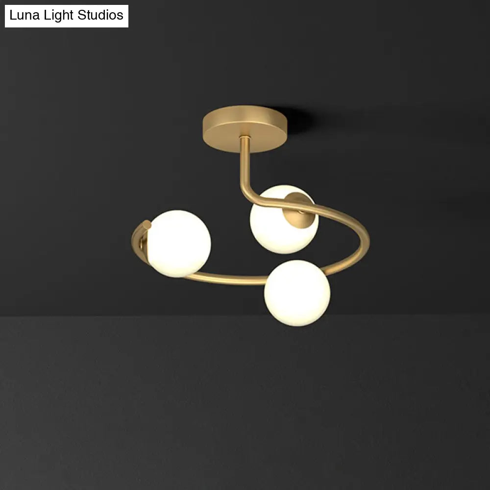 Semi Flush Mount Ceiling Light In Gold With Cream Glass Artistry - Sphere Corridor 3 /
