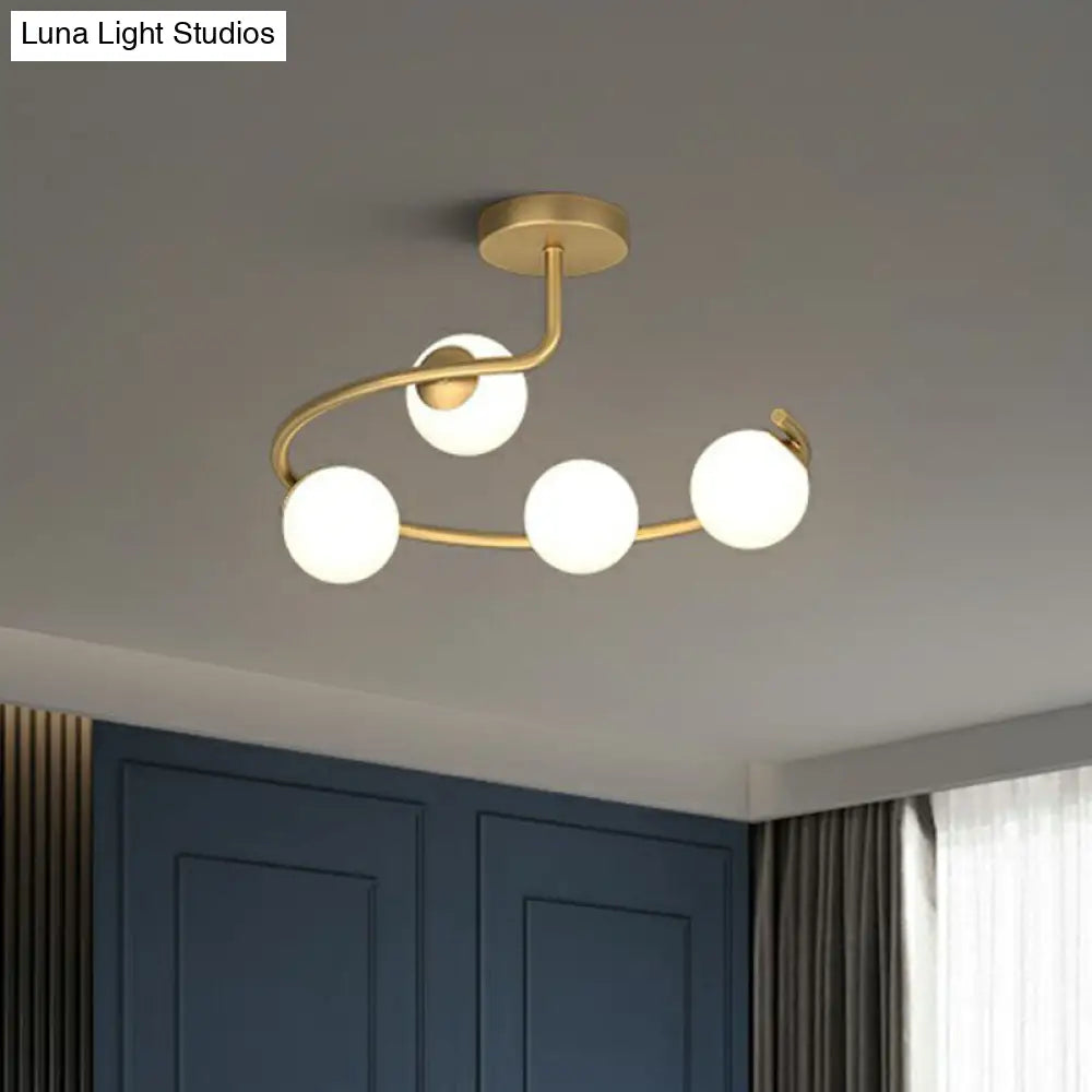 Semi Flush Mount Ceiling Light In Gold With Cream Glass Artistry - Sphere Corridor