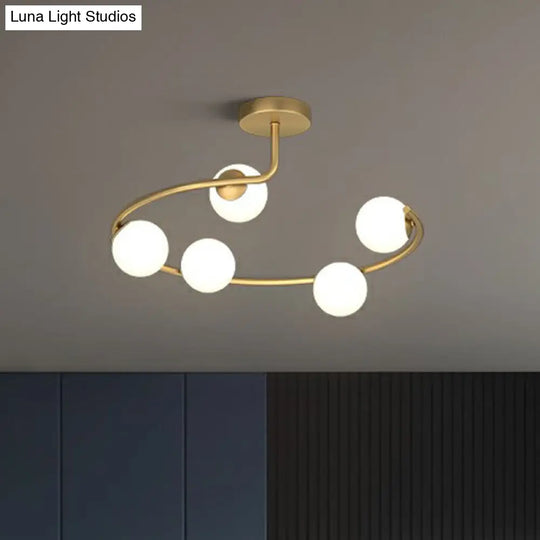 Semi Flush Mount Ceiling Light In Gold With Cream Glass Artistry - Sphere Corridor