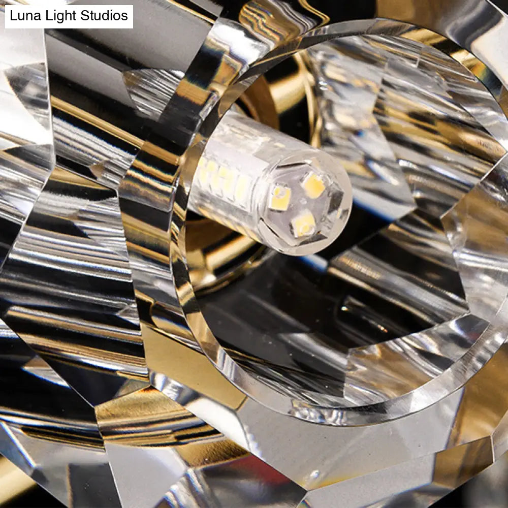 Semi Flush Mount Crystal Ceiling Light Fixture With Faceted Design - Elegant Gold Sputnik Style