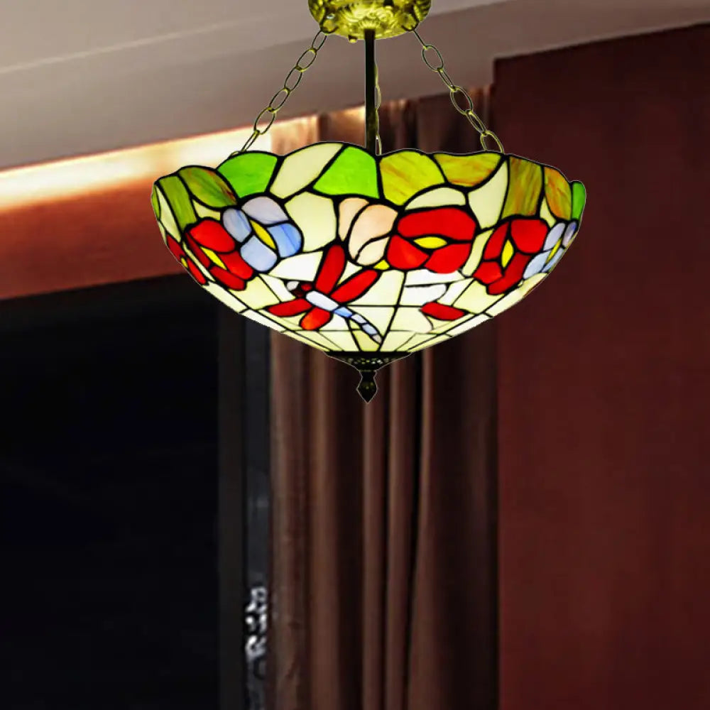 Semi-Flush Mount Dragonfly Ceiling Light - Colorful Blossom Design Perfect For Kitchen Traditional