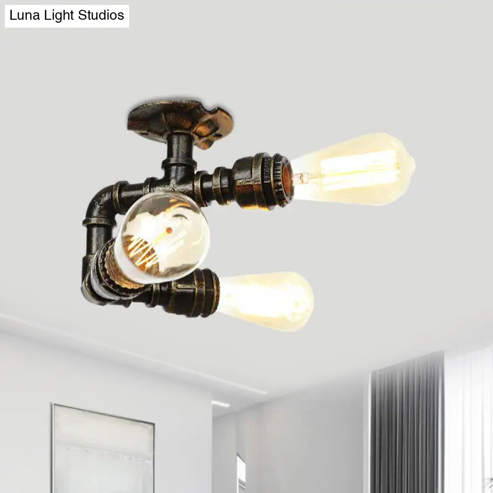 Semi Flush Mount Industrial Bare Bulb Ceiling Lighting In Bronze (3/4 - Light Iron Flush)