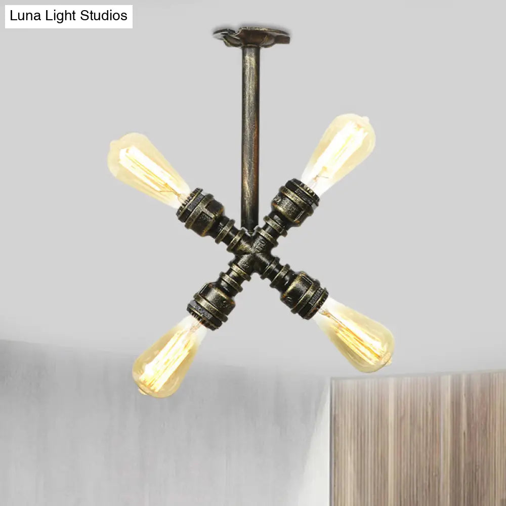 Semi Flush Mount Industrial Bare Bulb Ceiling Lighting In Bronze (3/4 - Light Iron Flush)