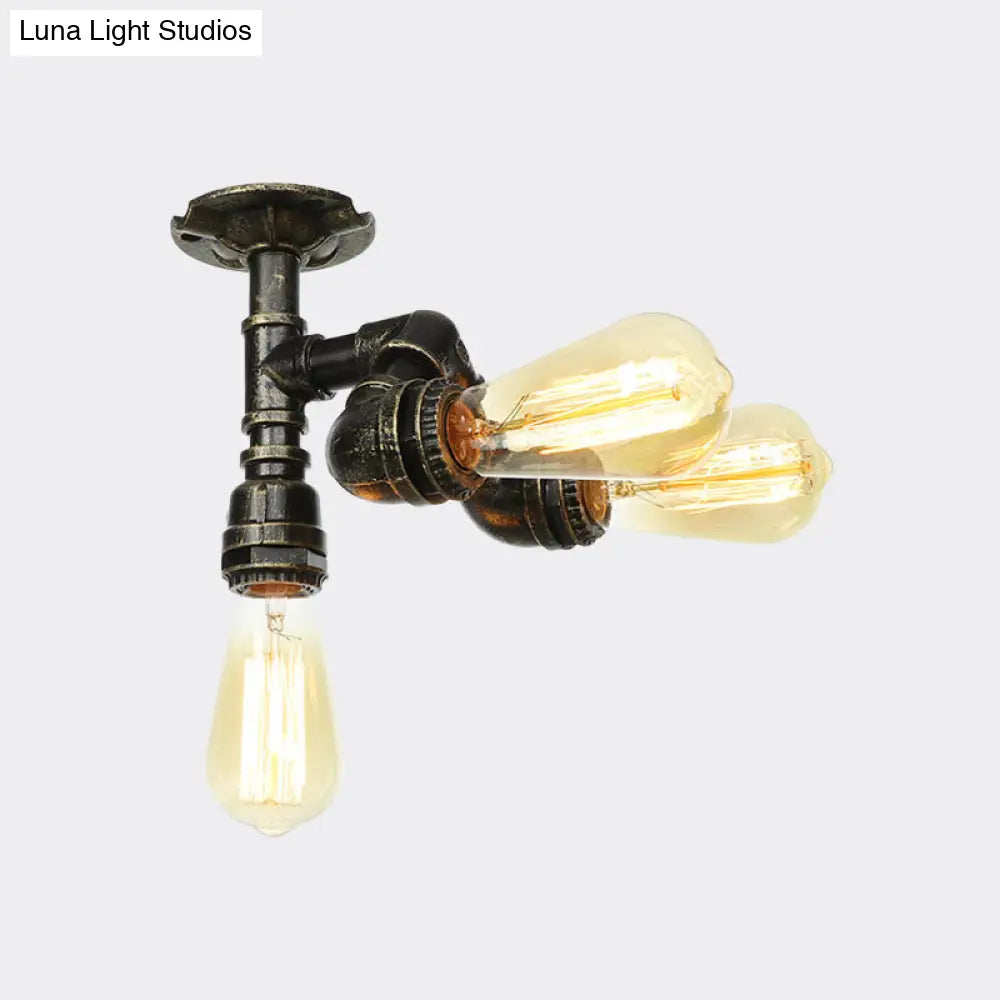 Semi Flush Mount Industrial Bare Bulb Ceiling Lighting In Bronze (3/4-Light Iron Flush)