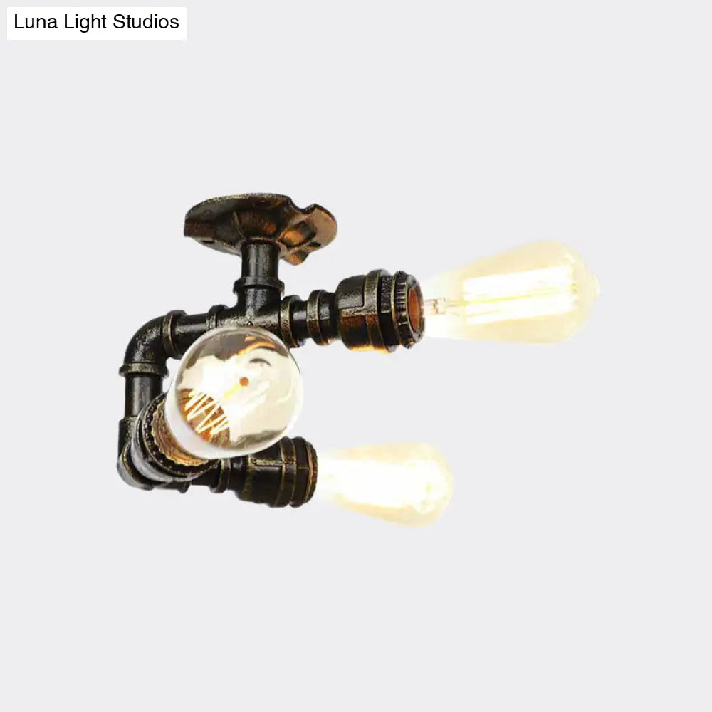 Semi Flush Mount Industrial Bare Bulb Ceiling Lighting In Bronze (3/4-Light Iron Flush)