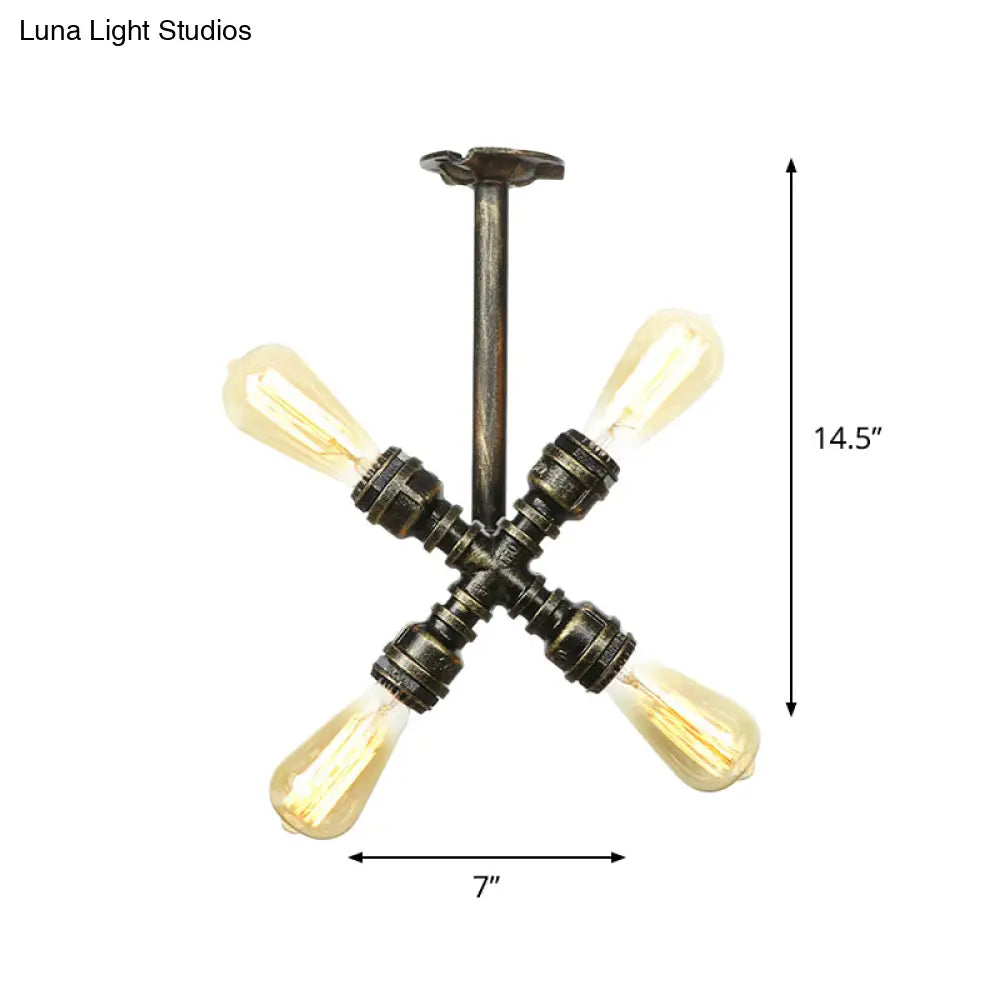 Semi Flush Mount Industrial Bare Bulb Ceiling Lighting In Bronze (3/4 - Light Iron Flush)