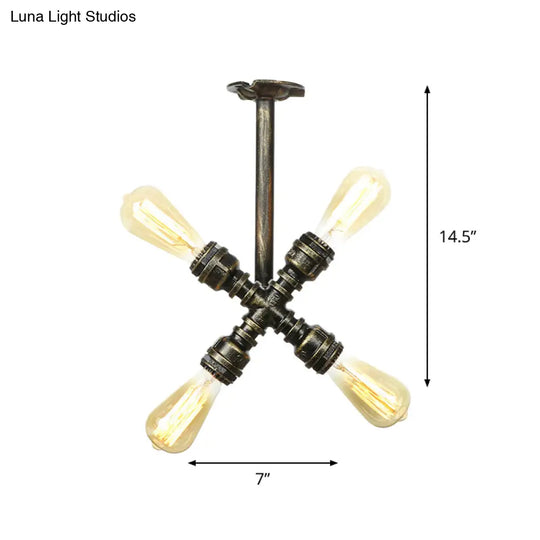 Semi Flush Mount Industrial Bare Bulb Ceiling Lighting In Bronze (3/4 - Light Iron Flush)