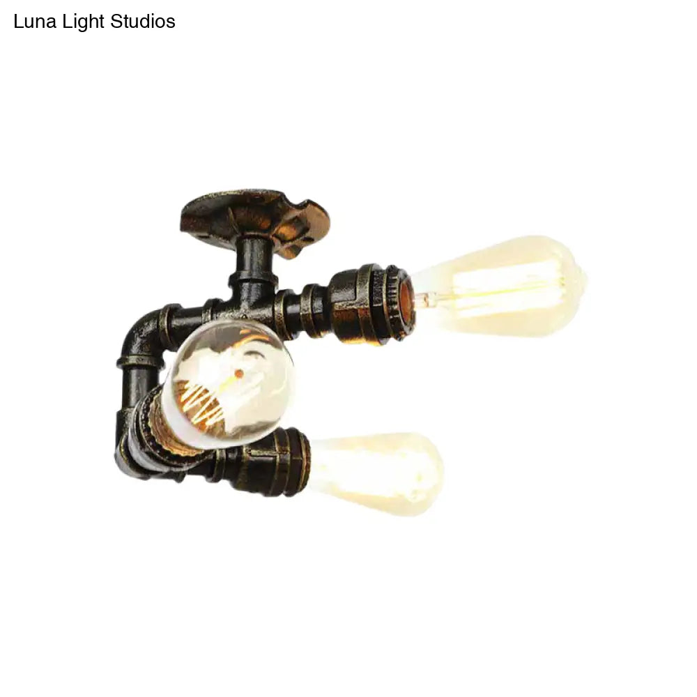 Semi Flush Mount Industrial Bare Bulb Ceiling Lighting In Bronze (3/4 - Light Iron Flush)