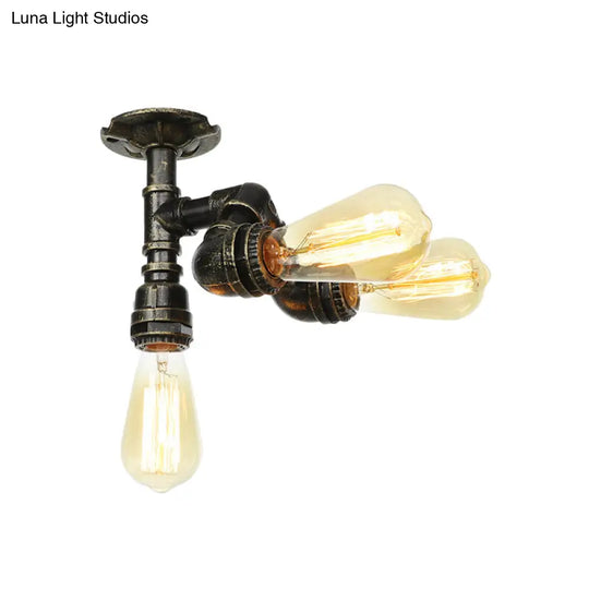 Semi Flush Mount Industrial Bare Bulb Ceiling Lighting In Bronze (3/4-Light Iron Flush)