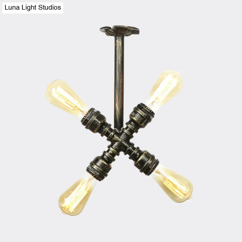 Semi Flush Mount Industrial Bare Bulb Ceiling Lighting In Bronze (3/4 - Light Iron Flush)