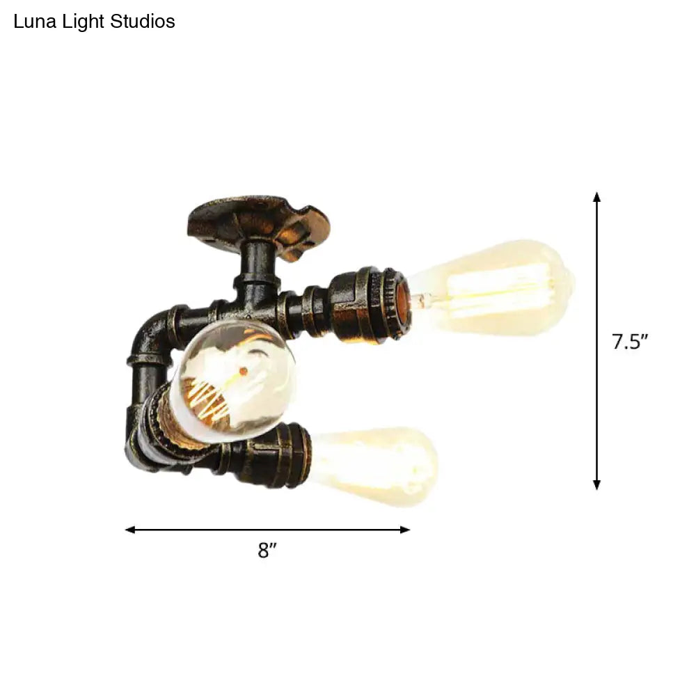 Semi Flush Mount Industrial Bare Bulb Ceiling Lighting In Bronze (3/4-Light Iron Flush)