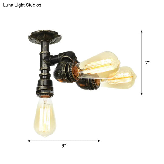 Semi Flush Mount Industrial Bare Bulb Ceiling Lighting In Bronze (3/4-Light Iron Flush)