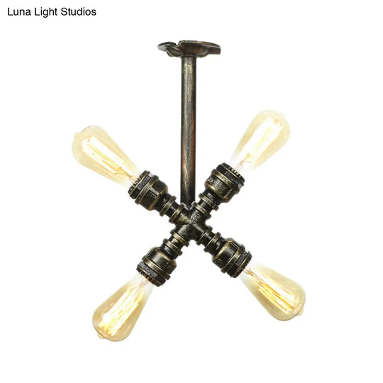 Semi Flush Mount Industrial Bare Bulb Ceiling Lighting In Bronze (3/4 - Light Iron Flush)