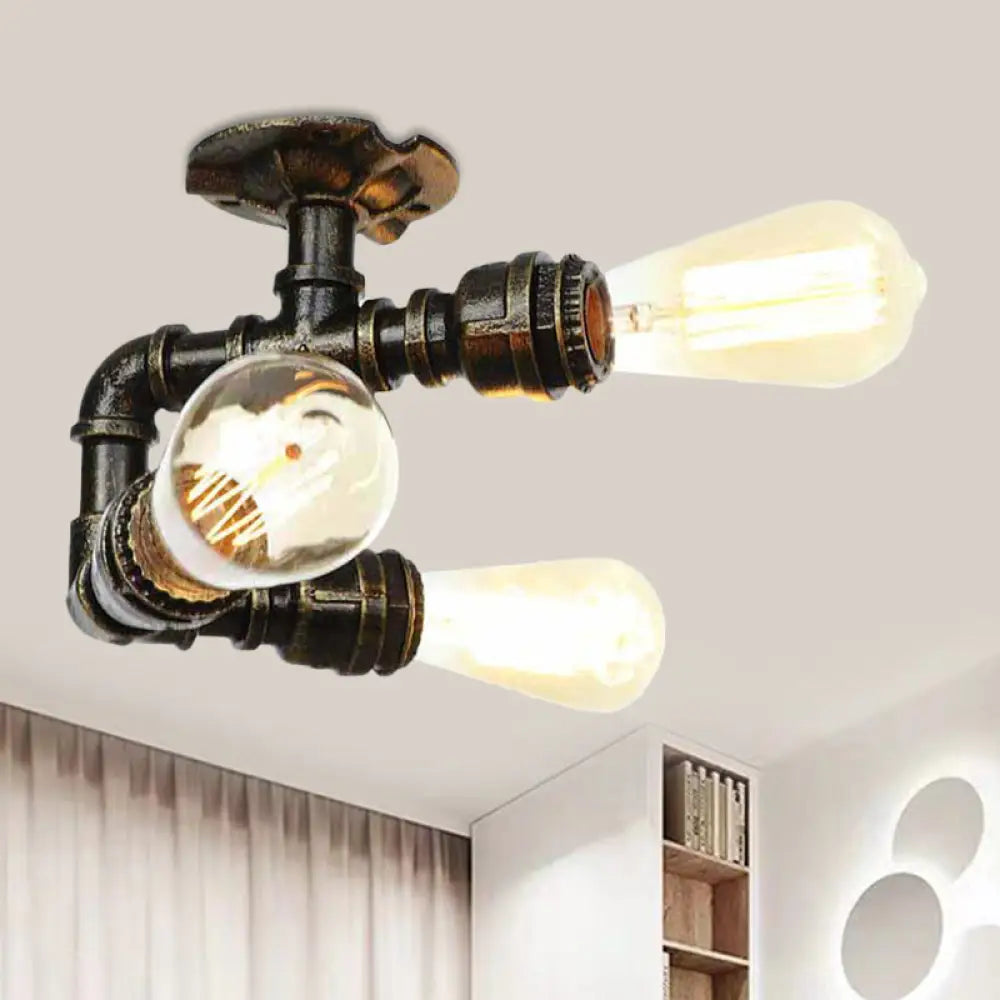 Semi Flush Mount Industrial Bare Bulb Ceiling Lighting In Bronze (3/4 - Light Iron Flush) / B