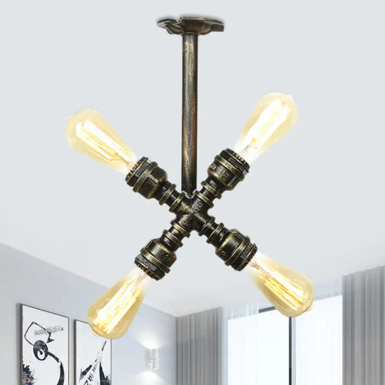 Semi Flush Mount Industrial Bare Bulb Ceiling Lighting In Bronze (3/4 - Light Iron Flush) / D