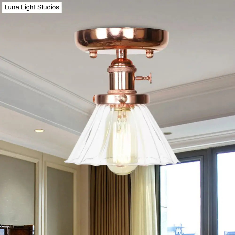 Semi Flush Mount Industrial Ceiling Light Fixture With Globe/Wide Flare/Diamond Design And