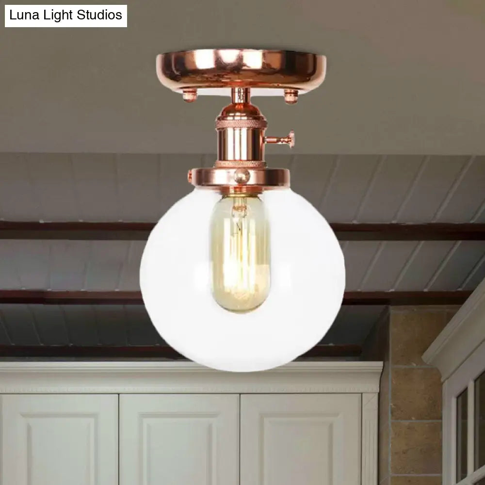 Semi Flush Mount Industrial Ceiling Light Fixture With Globe/Wide Flare/Diamond Design And