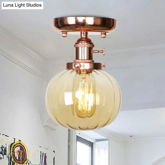 Semi Flush Mount Industrial Ceiling Light Fixture With Globe/Wide Flare/Diamond Design And