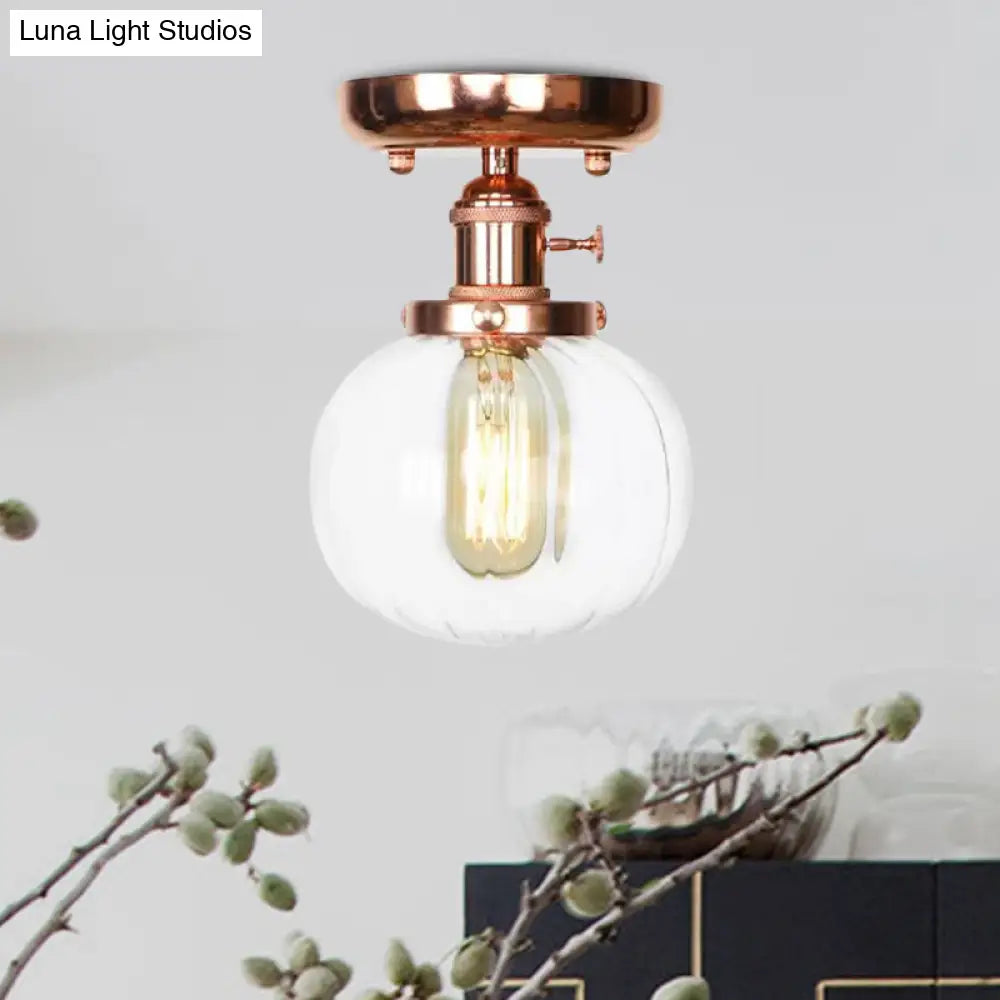 Semi Flush Mount Industrial Ceiling Light Fixture With Globe/Wide Flare/Diamond Design And