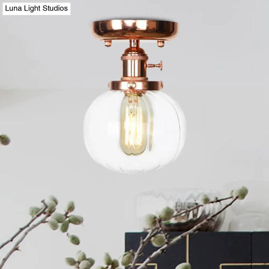 Semi Flush Mount Industrial Ceiling Light Fixture With Globe/Wide Flare/Diamond Design And