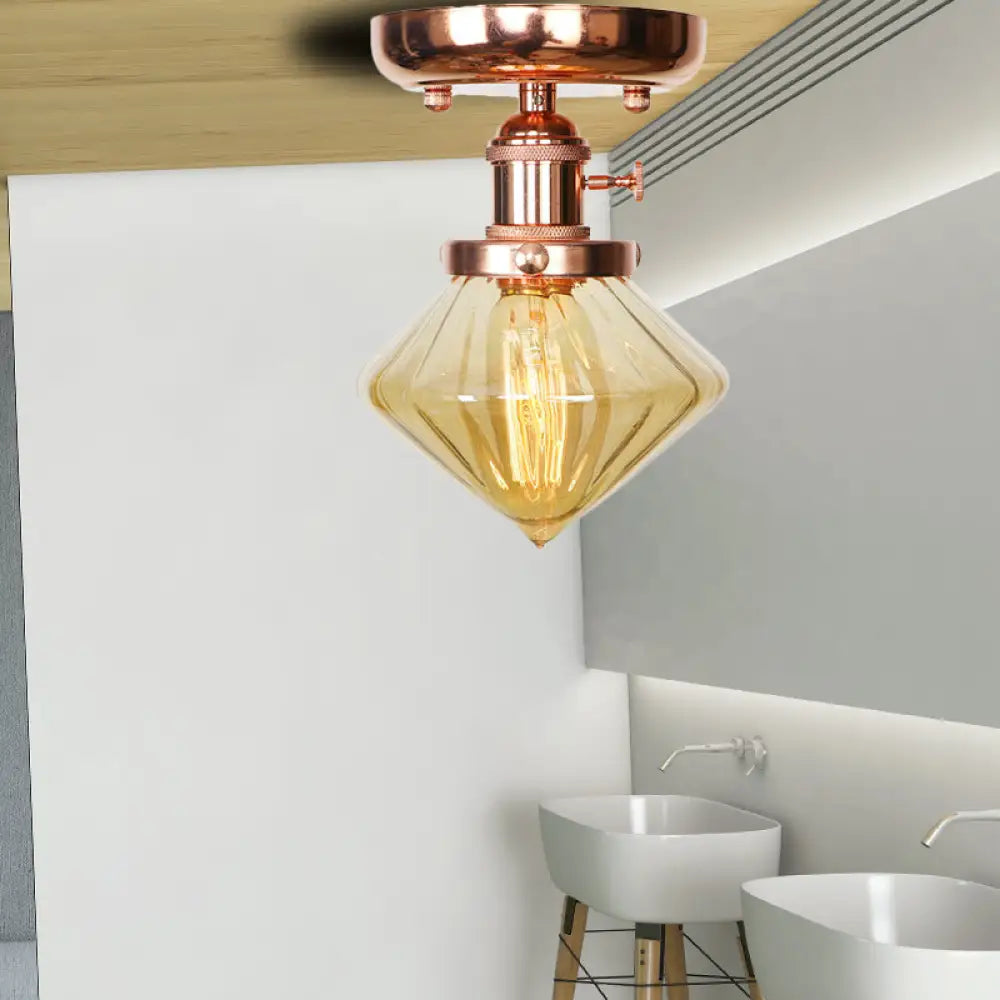 Semi Flush Mount Industrial Ceiling Light Fixture With Globe/Wide Flare/Diamond Design And