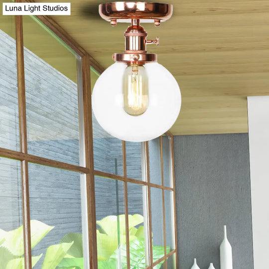 Semi Flush Mount Industrial Ceiling Light Fixture With Globe/Wide Flare/Diamond Design And