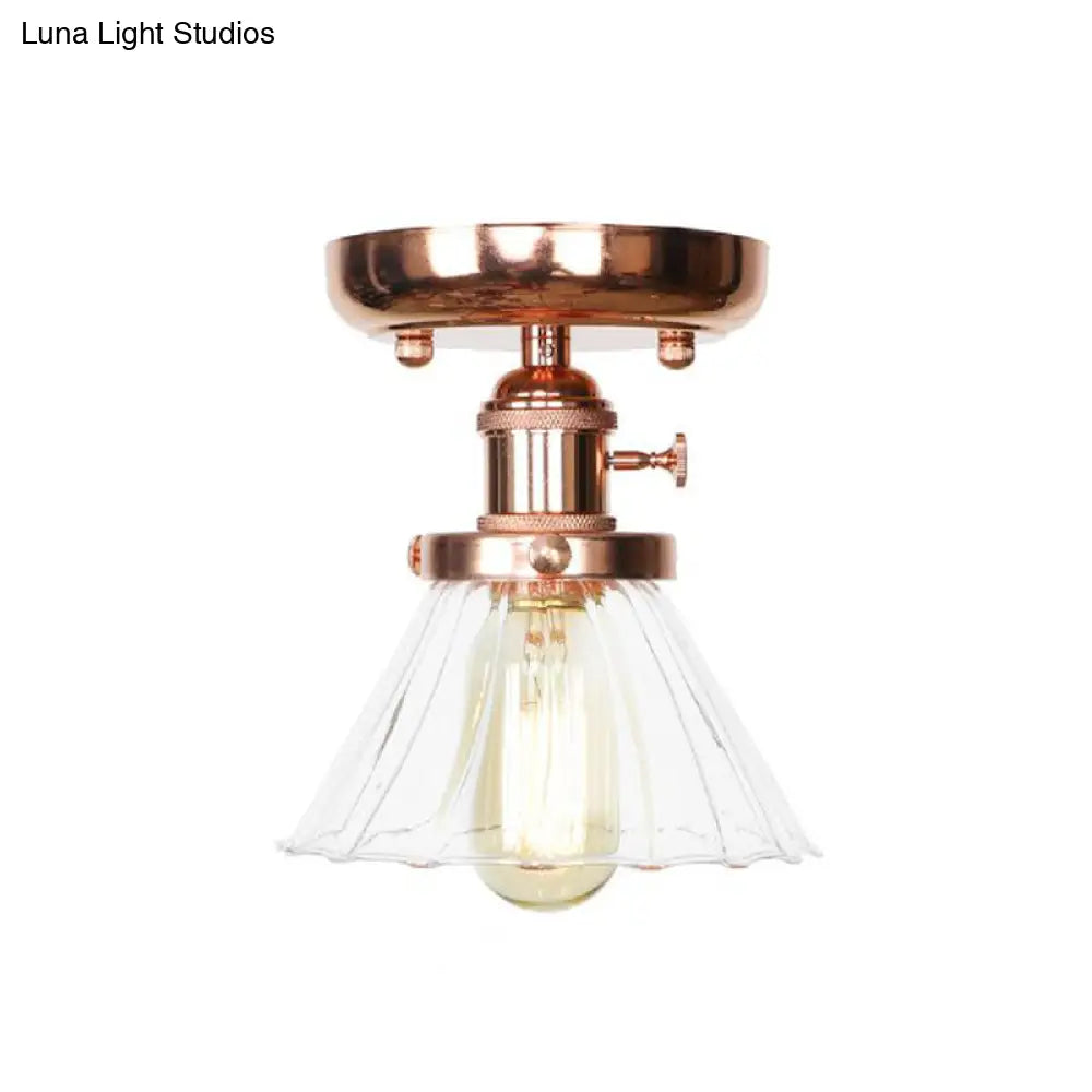 Semi Flush Mount Industrial Ceiling Light Fixture With Globe/Wide Flare/Diamond Design And